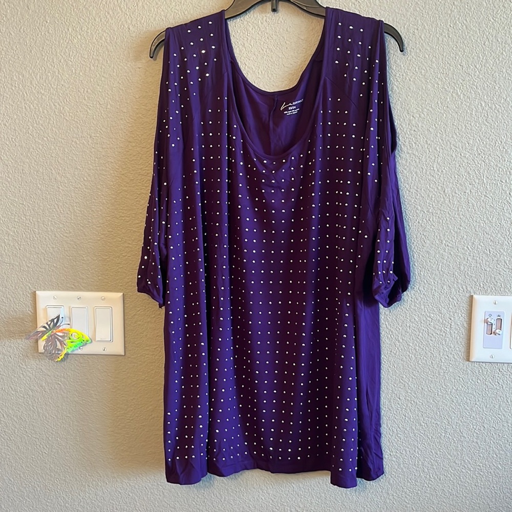 Lane Bryant Dark Purple 22/24 rhinestone open shoulder blouse